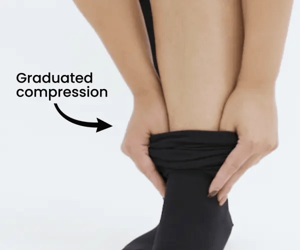 Animation showing super-stretch fabric gliding on and off easily